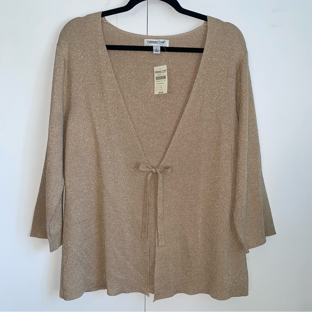 NWT Coldwater Creek Metallic Gold Front Bow Sweater